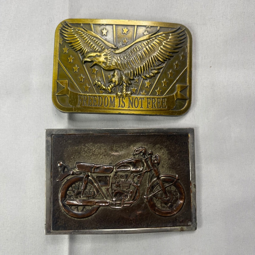 Vintage Belt Buckle Lot Freedom Is Not Free Eagle & Motorcycle Biker